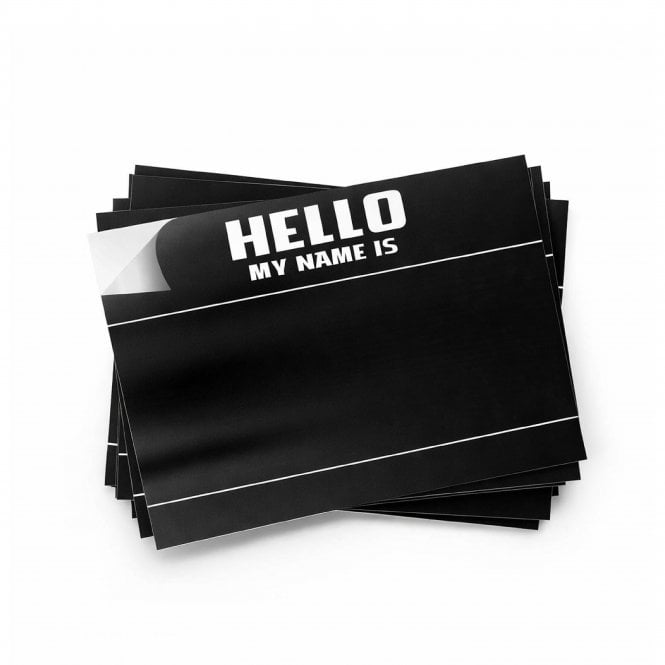 'Hello My Name Is' Black Eggshell Stickers (10)