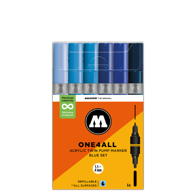 Molotow One4All Acrylic Twin Pump Marker - Blue Set (6)