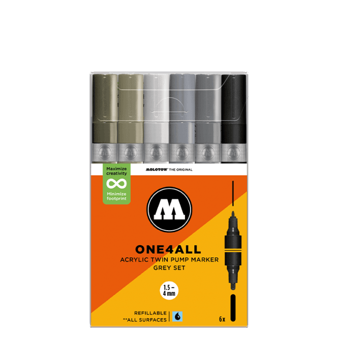 Molotow One4All Acrylic Twin Pump Marker - Grey Set (6)