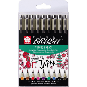 Pigma Micron 9 Brush Marker Set