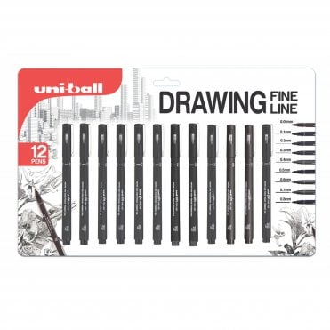 Uni-Ball PIN Fineliners Black Set of 12
