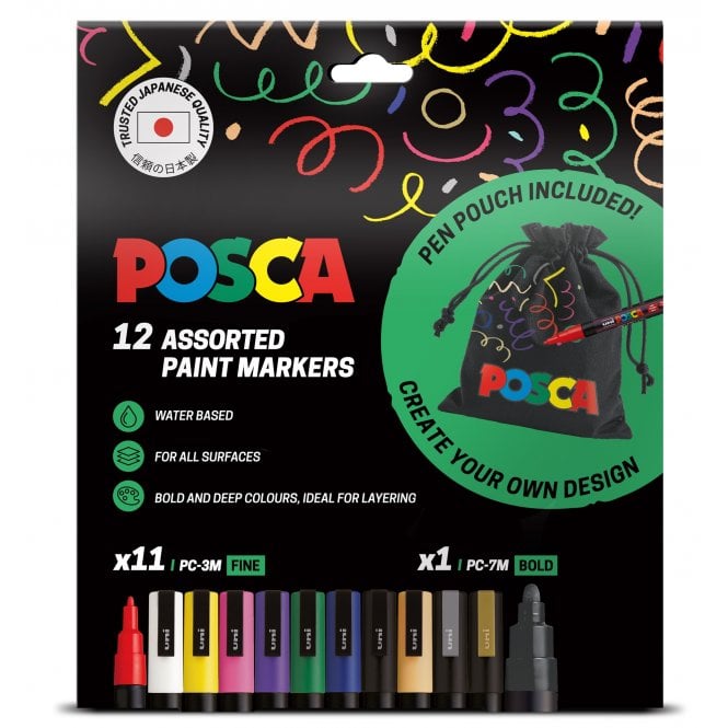 Uni Posca PC-3M 12 Standard Pack + Pouch