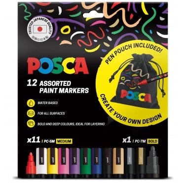 Posca PC-5M 12 Standard Pack + Pouch