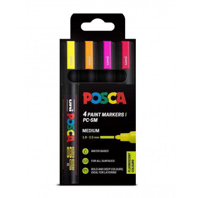 Uni Posca PC-5M 4 Fluorescent Colours