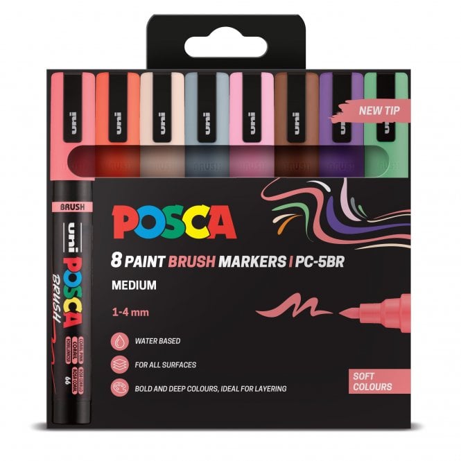 Uni Posca PC-5MBR 8 Soft Colours (Brush Tip)