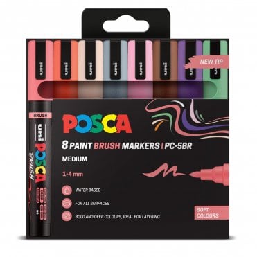 Posca PC-5MBR 8 Soft Colours (Brush Tip)